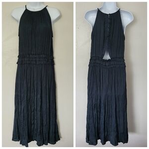 Current Air Womens Small Navy Blue Halter Dress Midi Pleated Keyhole Button Back